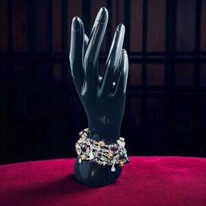 Chicos Multi Strand Beaded Charm‎ Bracelet Purple Gold Silver Boho Statement